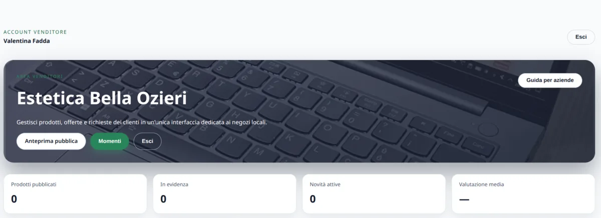 Dashboard aziendale Fleety con riepilogo vetrina e contenuti