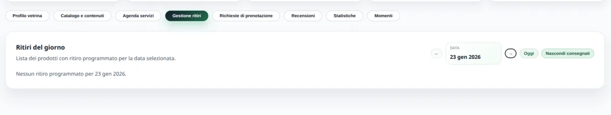 Gestione ritiri nella dashboard Fleety