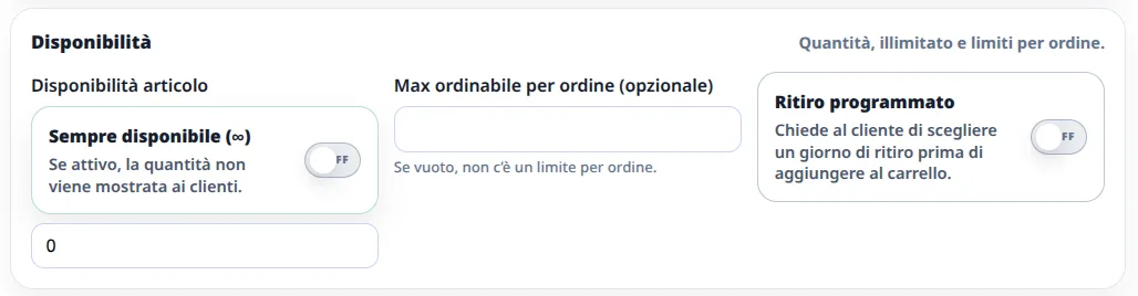 Dettagli e opzioni articolo nella webapp Fleety